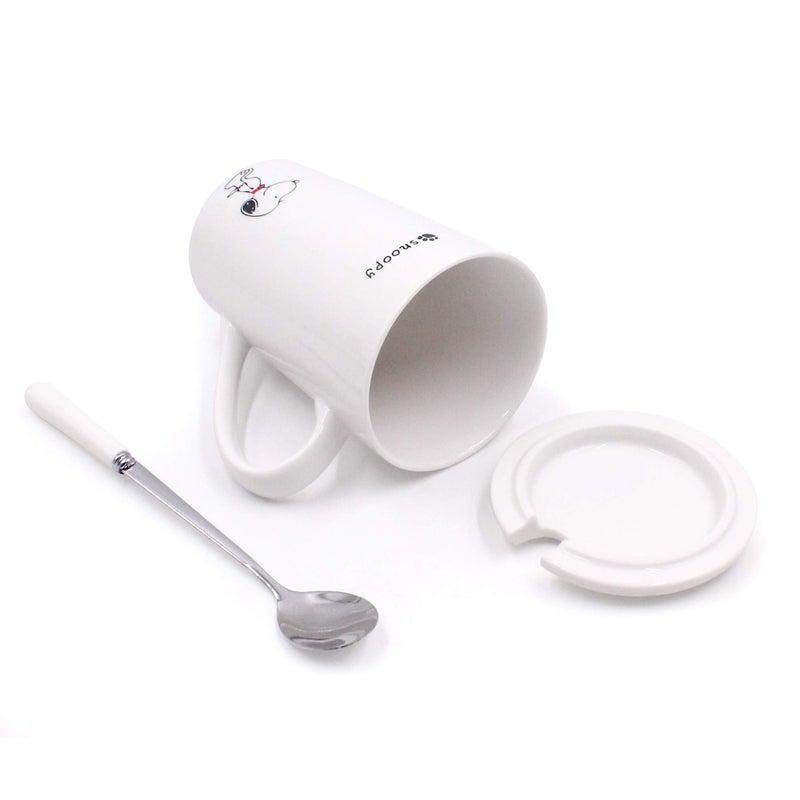 Finex Random Style White Ceramic Coffee Mug Water Cup Set with Lid and Spoon White Dog - Image 4